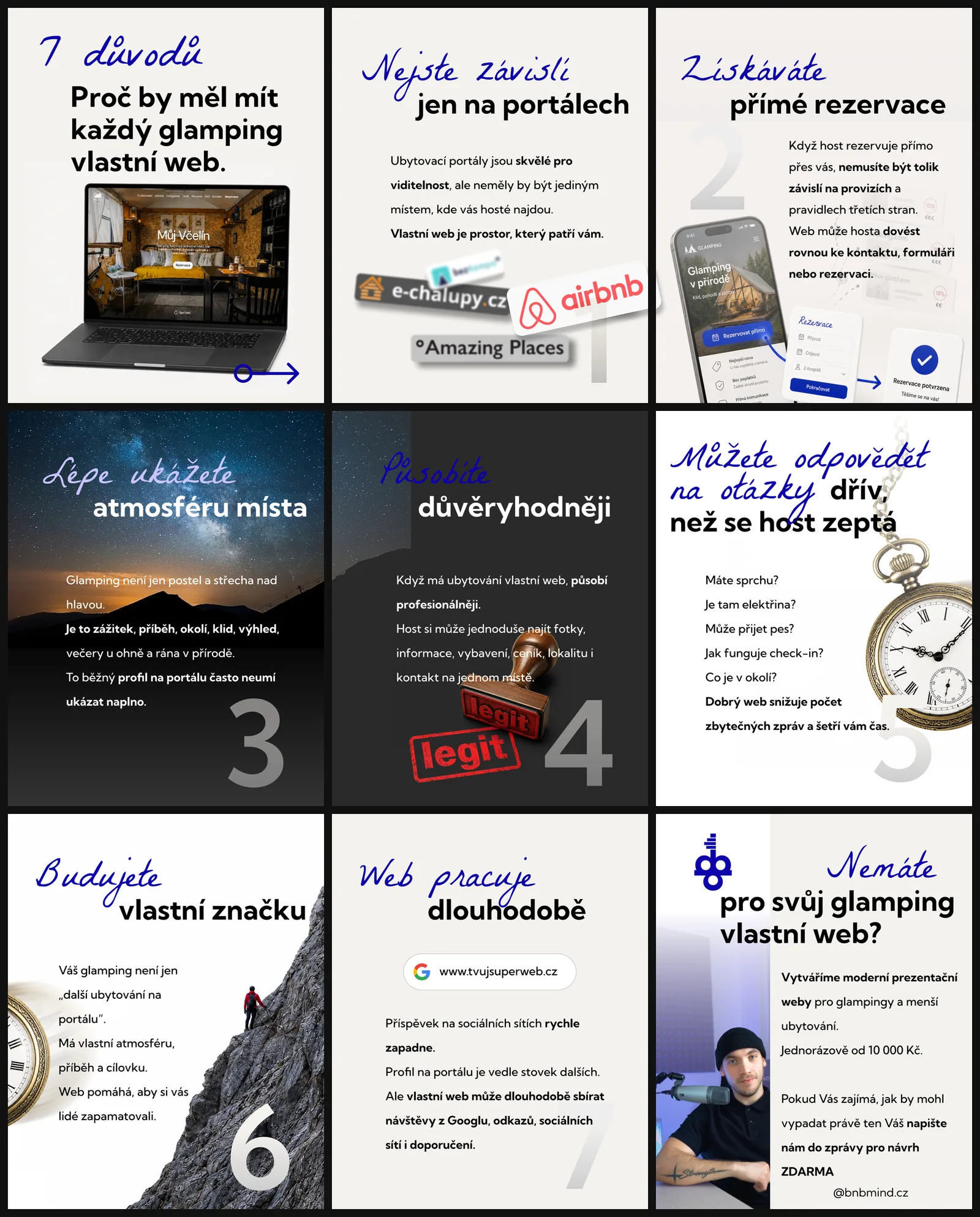 Devět snímků karuselu 7 důvodů, proč by měl mít každý glamping vlastní web