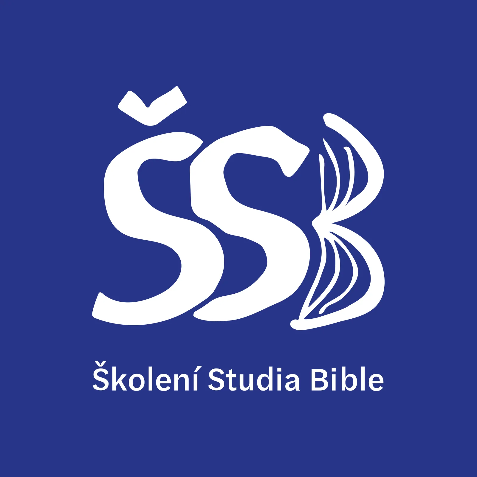 Bílá varianta loga Školení Studia Bible na tmavě modrém podkladu