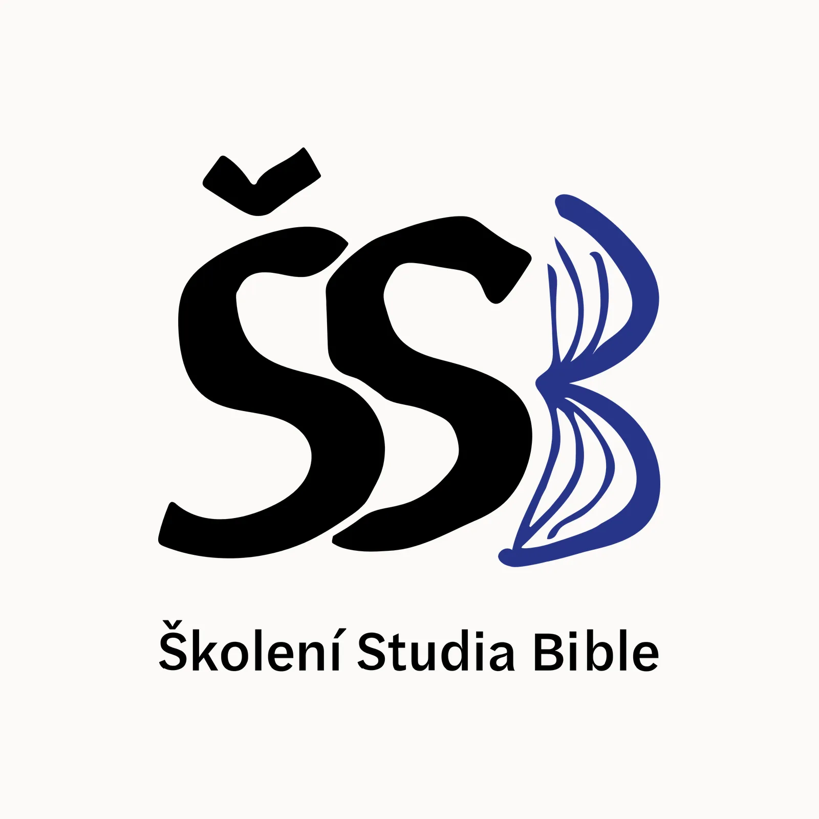 Logo Školení Studia Bible: černá písmena ŠS a modré B ve tvaru otevřené knihy, pod nimi název